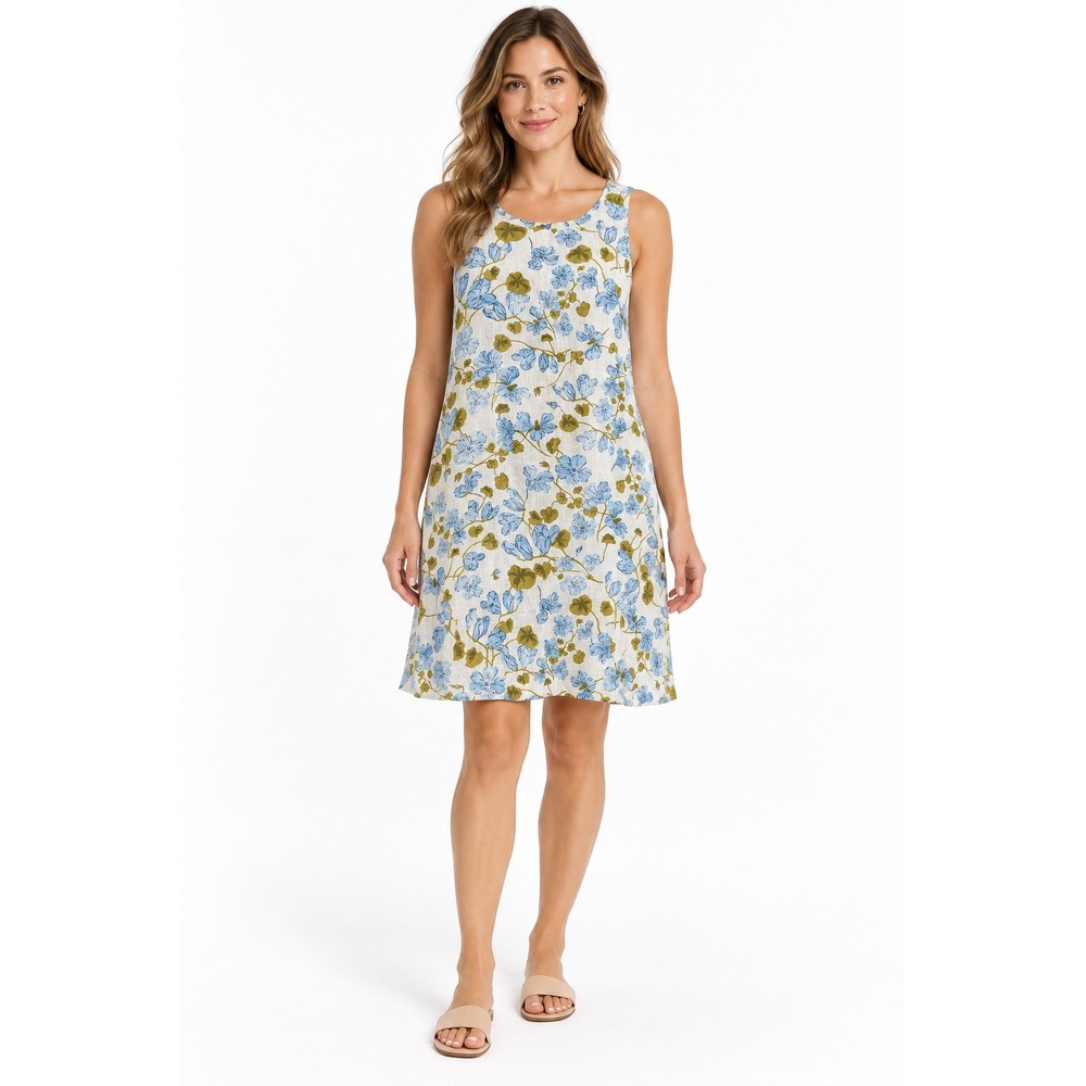Joie Blue Olive Floral Linen Blend Shift Dress whimsy cottagecore vacation